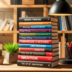 pilha de livros sobre design thinking